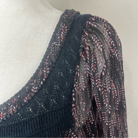 Free People Floral Boho Folk Leather Drawstring Chiffon Mini Dress Size Small - Picture 5 of 13